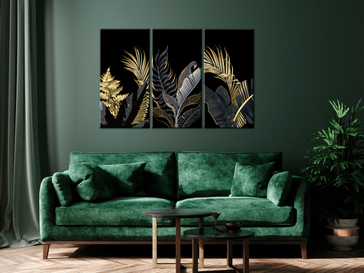 Canvas Tropical Heat (3-piece) - gold-adorned leaves in glamour style 138204 additionalImage 3