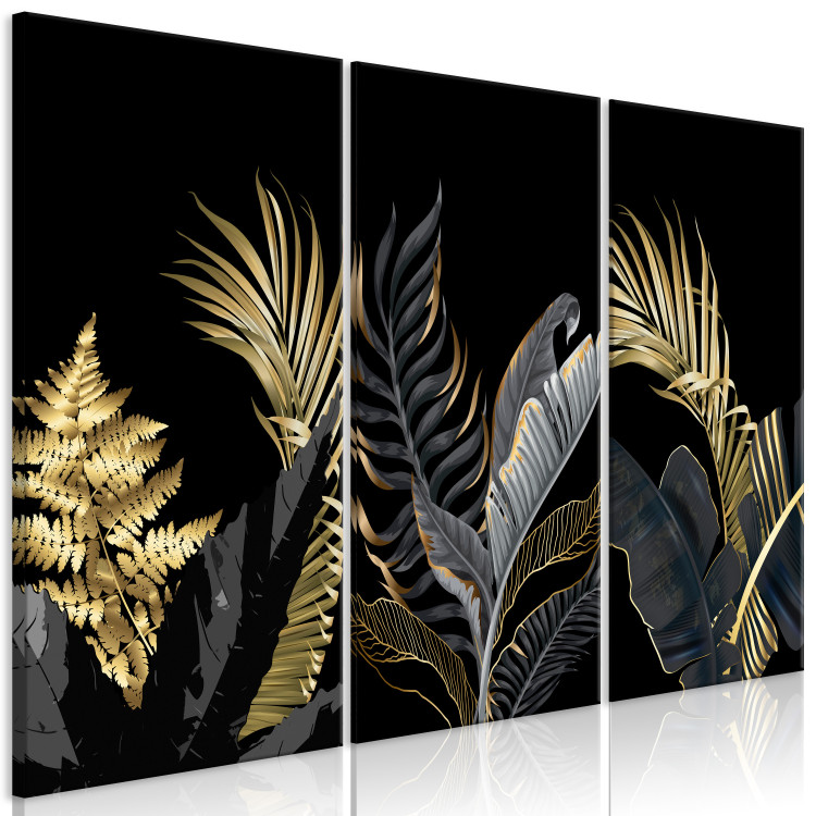 Canvas Tropical Heat (3-piece) - gold-adorned leaves in glamour style 138204 additionalImage 2