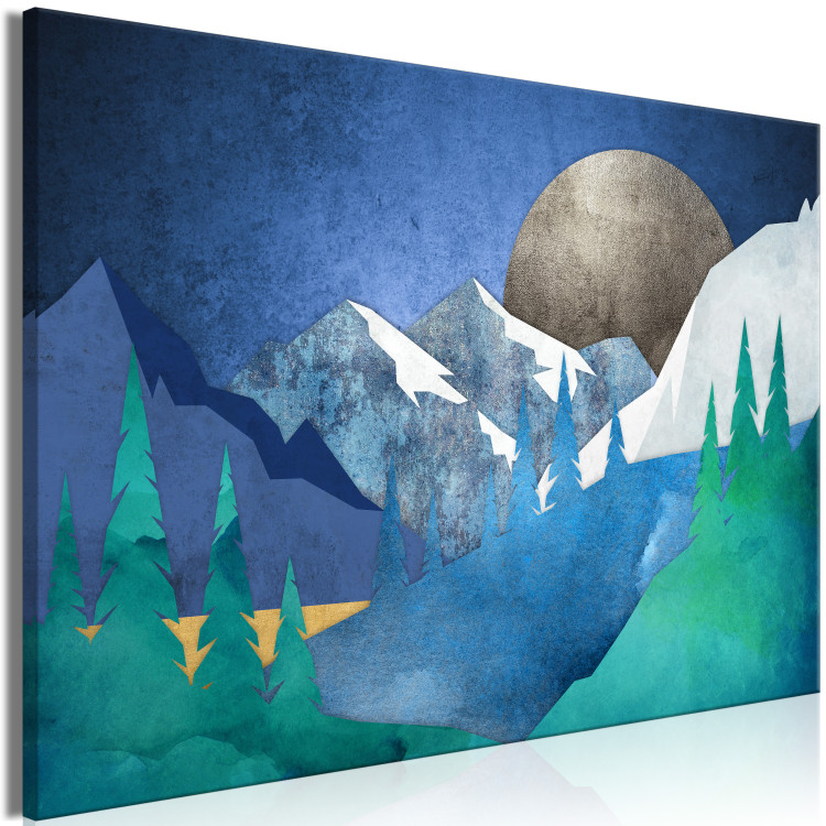 Canvas Print Evening Idyll - Graphics With Mountains and the Moon in Dark Colors 145504 additionalImage 2