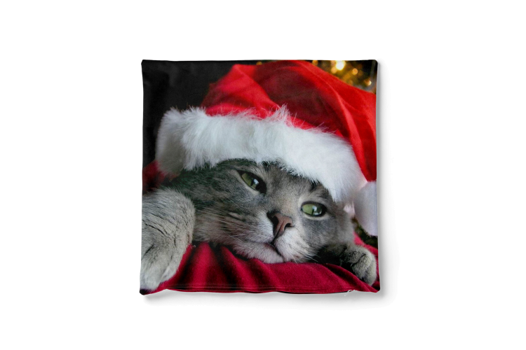 Decorative Velor Pillow Cat with Santa hat - Christmas animal on dark background 148504 additionalImage 5