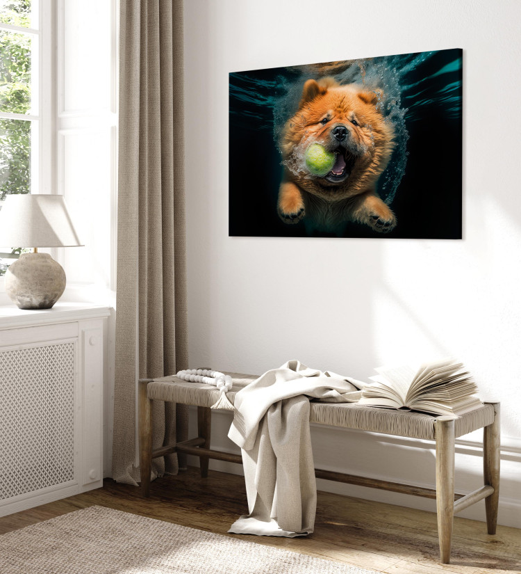 Canvas Art Print AI Dog Chow Chow - Floating Animal With a Ball in Its Mouth - Horizontal 150104 additionalImage 4