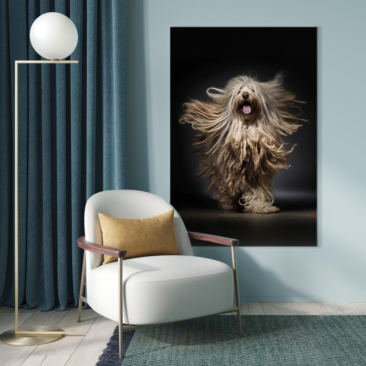 Canvas Print AI Bergamasco Dog - Happily Running Shaggy Animal - Vertical 150204 additionalImage 3
