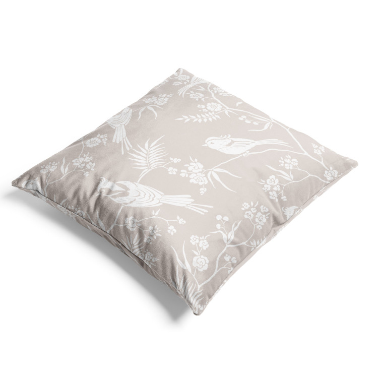 Decorative Velor Pillow Birds on Twigs - Beige Minimalist Design With Floral Motif 151304 additionalImage 4