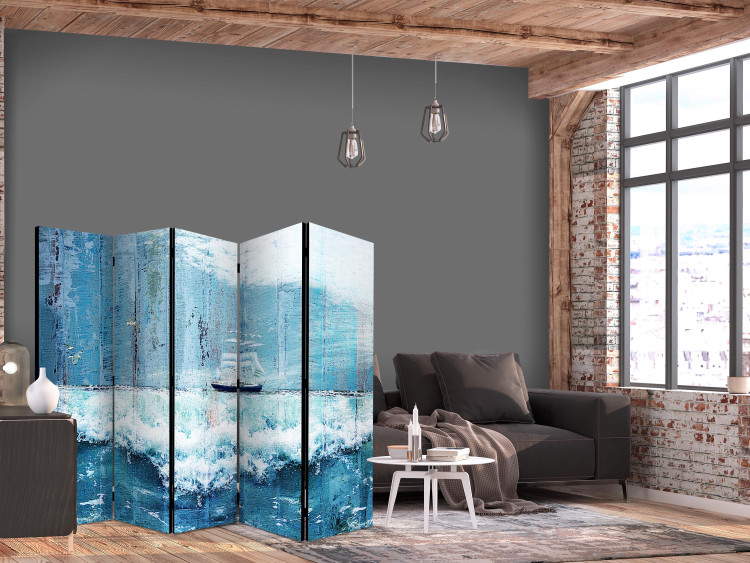 Folding Screen Landscape - A Sailing Ship Floating on Foamy Ocean Waves II [Room Dividers] 159804 additionalImage 4
