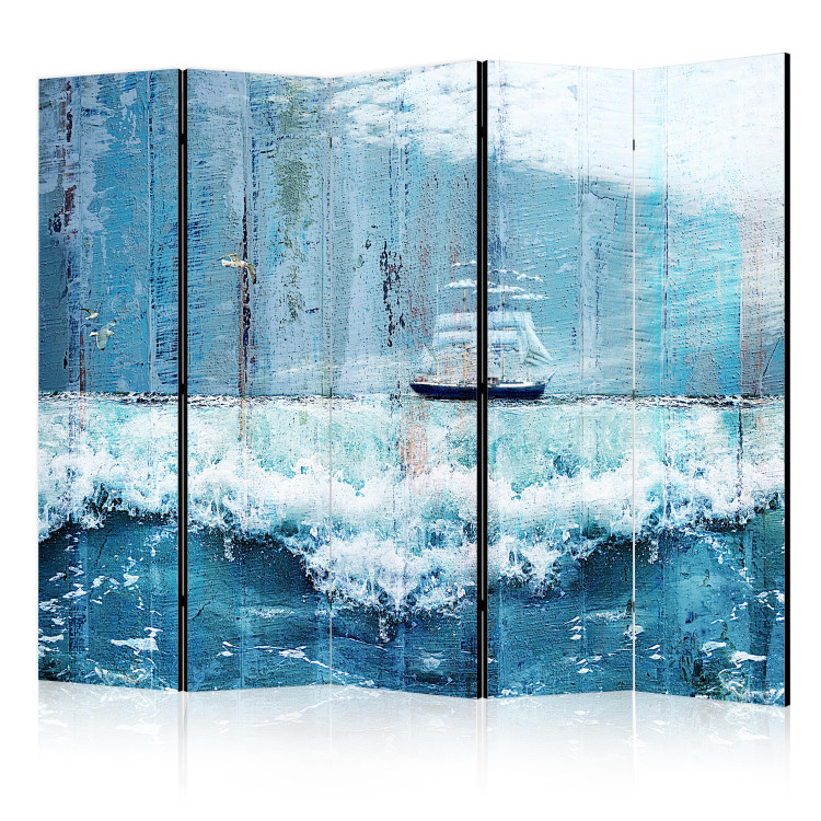 Folding Screen Landscape - A Sailing Ship Floating on Foamy Ocean Waves II [Room Dividers] 159804