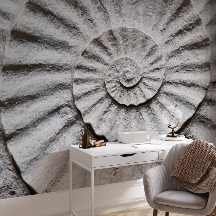 Photo Wallpaper Stone Ammonite - Abstract Design in Grayish-white Seashell Pattern 61004 additionalImage 4