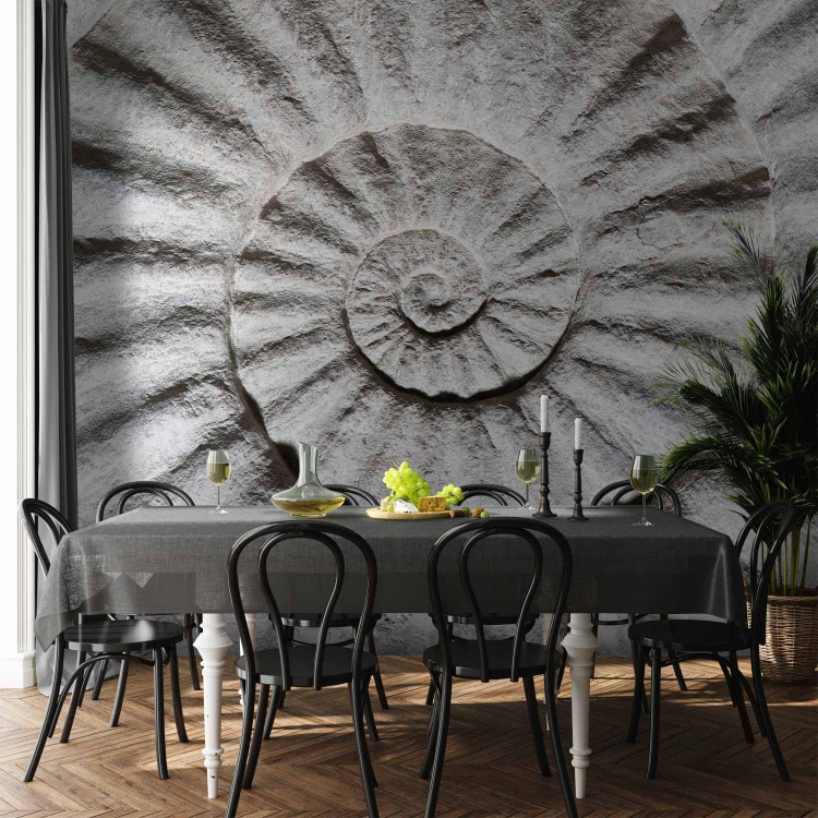 Photo Wallpaper Stone Ammonite - Abstract Design in Grayish-white Seashell Pattern 61004 additionalImage 6
