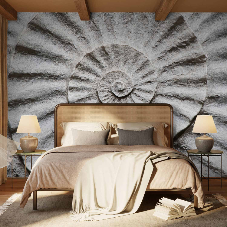 Photo Wallpaper Stone Ammonite - Abstract Design in Grayish-white Seashell Pattern 61004 additionalImage 2