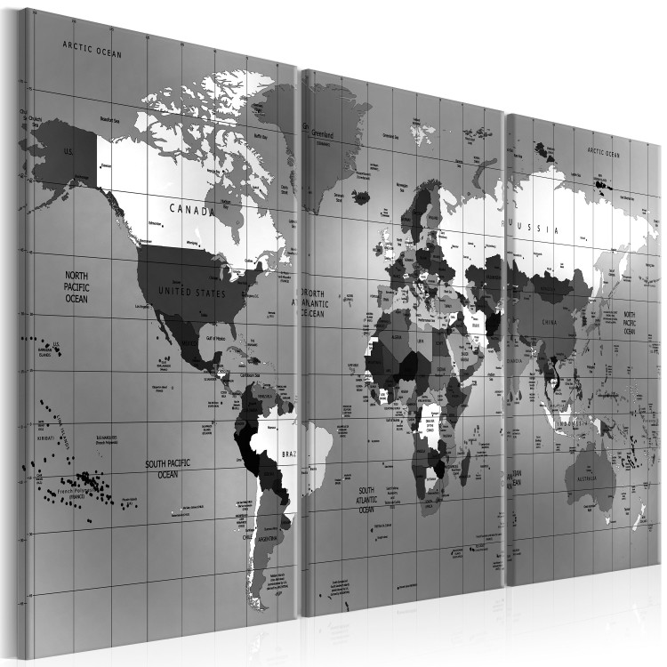 Canvas Gray Cartography (3-piece) - World Map in a Geometric Pattern 93804 additionalImage 2