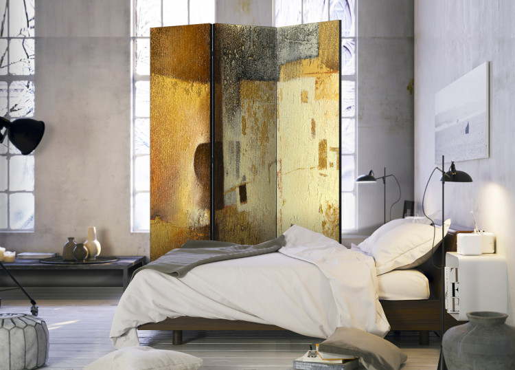 Room Separator Golden Oddity - rusty texture with artistic yellow abstraction 95304 additionalImage 4