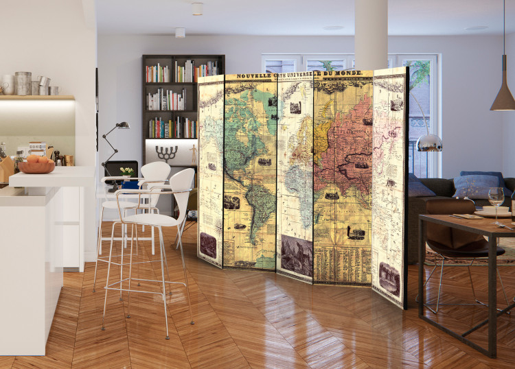 Room Divider Nouvelle Carte Du Monde - retro world map with French captions 95504 additionalImage 2