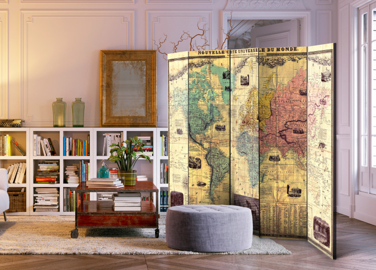 Room Divider Nouvelle Carte Du Monde - retro world map with French captions 95504 additionalImage 4