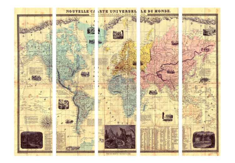 Room Divider Nouvelle Carte Du Monde - retro world map with French captions 95504 additionalImage 3