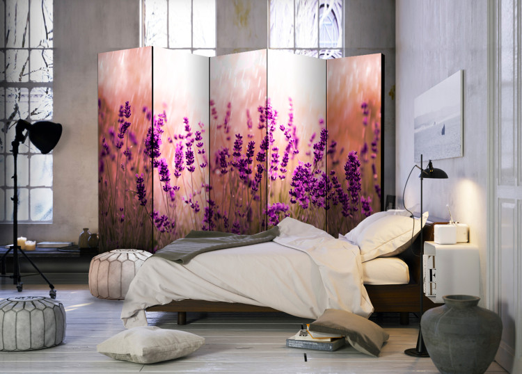 Room Divider Screen Lavender in the Rain II - romantic lavender flowers in a sunny meadow 95604 additionalImage 2