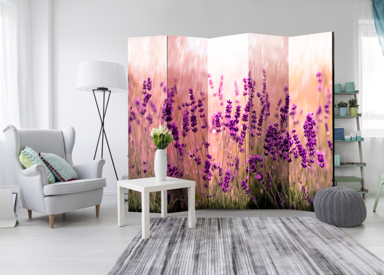 Room Divider Screen Lavender in the Rain II - romantic lavender flowers in a sunny meadow 95604 additionalImage 4