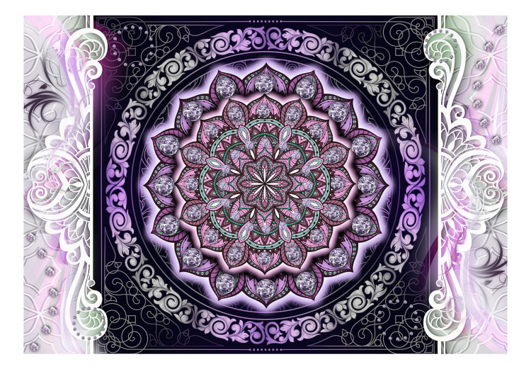 Wall Mural Stained glass in violets - abstract Mandala in patterns on a background of ornaments 108214 additionalImage 1