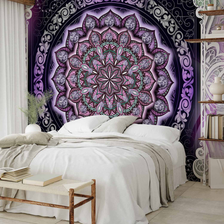 Wall Mural Stained glass in violets - abstract Mandala in patterns on a background of ornaments 108214 additionalImage 2