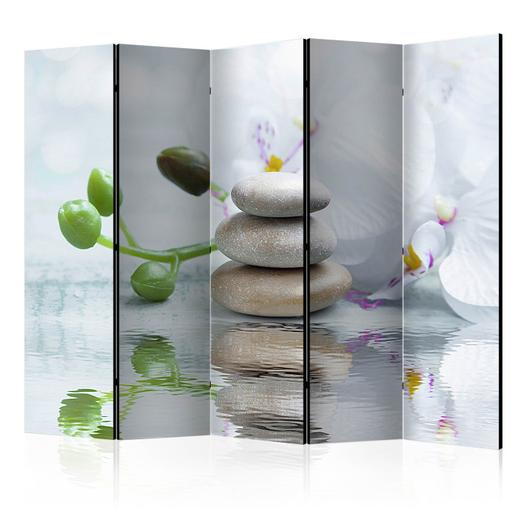 Room Divider Reflection in Water II - stones with plants in front of water in Zen style 114014
