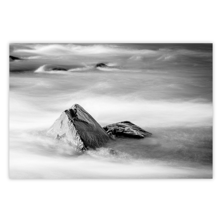 Wall Poster Stone in water - simple black and white seascape 114914
