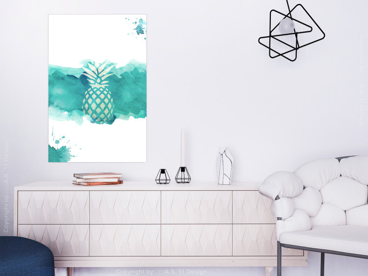 Wall Poster Watercolor Pineapple - composition with tropical fruit in green tones 115314 additionalImage 23