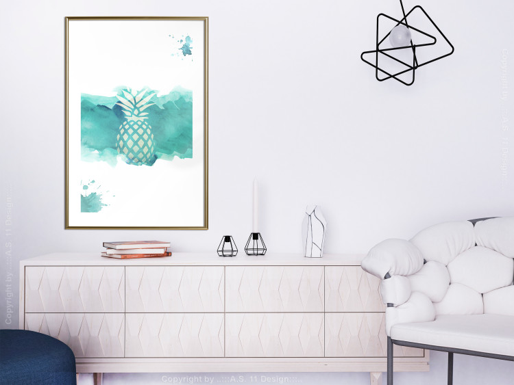 Wall Poster Watercolor Pineapple - composition with tropical fruit in green tones 115314 additionalImage 13