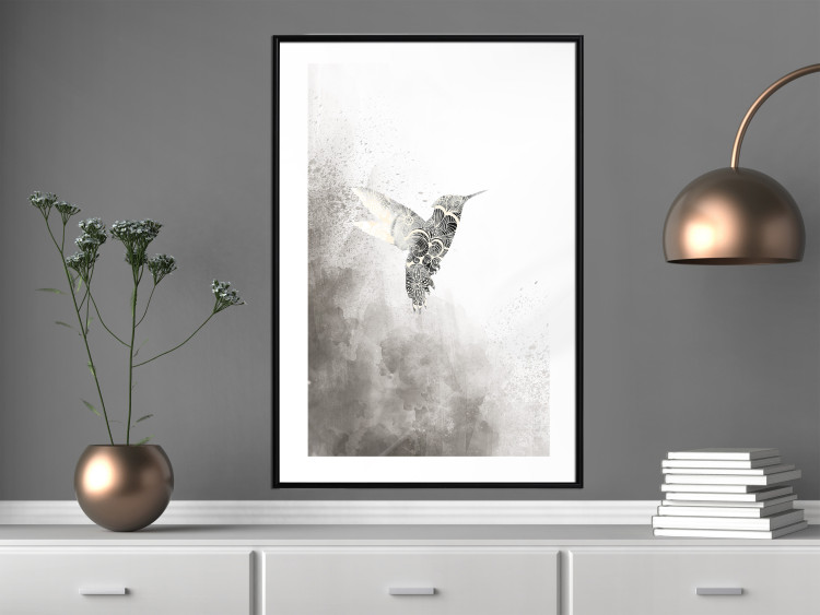 Wall Poster Ethnic Hummingbird - abstraction with a bird in shades of gray 116314 additionalImage 4