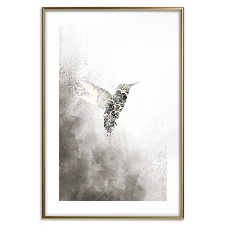 Wall Poster Ethnic Hummingbird - abstraction with a bird in shades of gray 116314 additionalImage 16