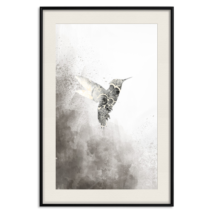 Wall Poster Ethnic Hummingbird - abstraction with a bird in shades of gray 116314 additionalImage 21