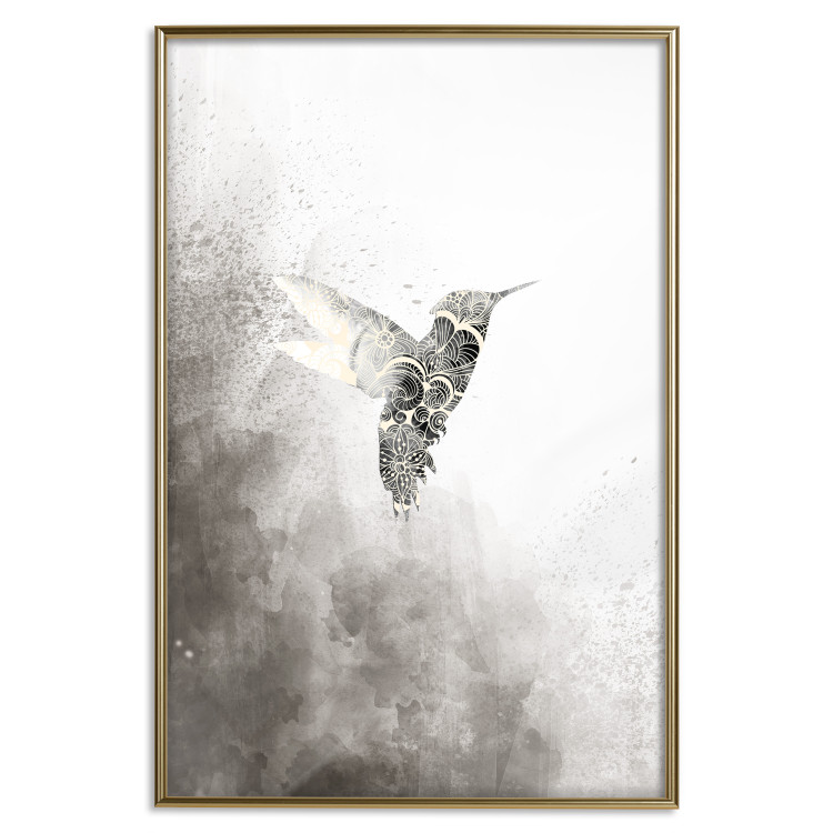 Wall Poster Ethnic Hummingbird - abstraction with a bird in shades of gray 116314 additionalImage 19