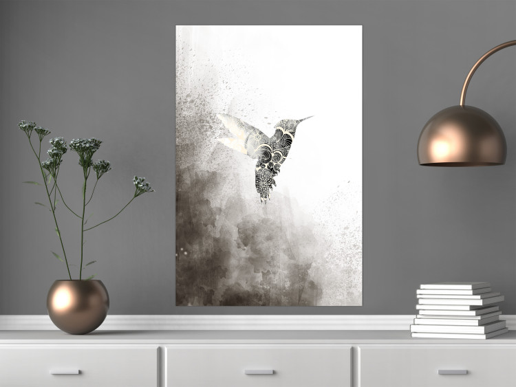 Wall Poster Ethnic Hummingbird - abstraction with a bird in shades of gray 116314 additionalImage 16