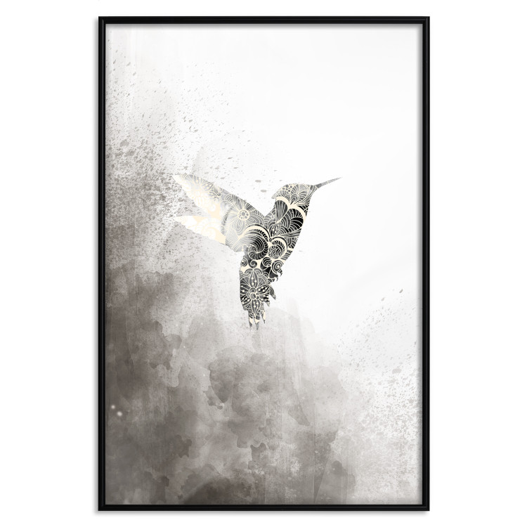 Wall Poster Ethnic Hummingbird - abstraction with a bird in shades of gray 116314 additionalImage 17
