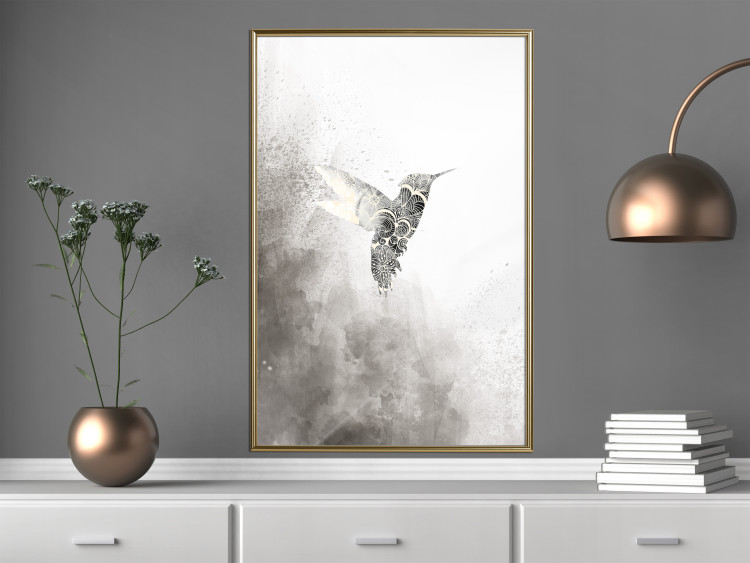 Wall Poster Ethnic Hummingbird - abstraction with a bird in shades of gray 116314 additionalImage 5