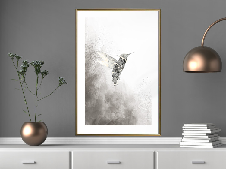 Wall Poster Ethnic Hummingbird - abstraction with a bird in shades of gray 116314 additionalImage 15