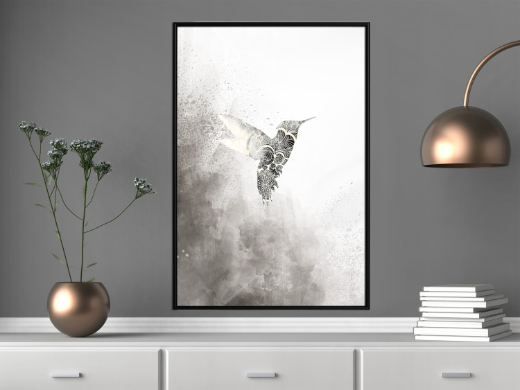 Wall Poster Ethnic Hummingbird - abstraction with a bird in shades of gray 116314 additionalImage 3