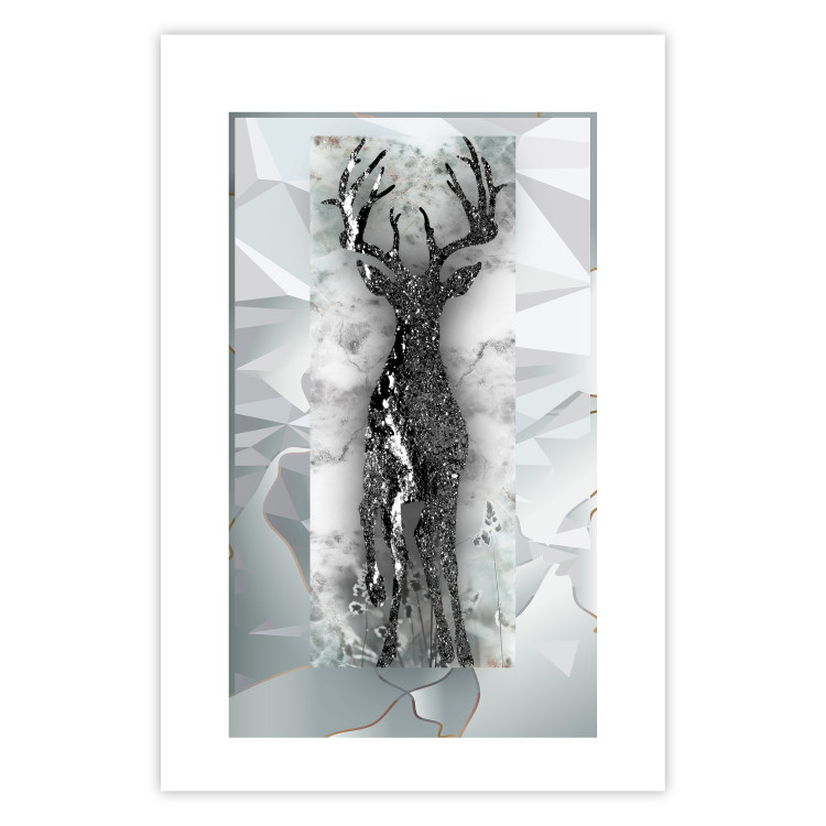 Wall Poster Silver Deer - unique shiny abstraction with animal motif 117014