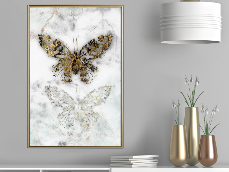 Wall Poster Immortal Butterfly - composition with a golden insect on a marble background 118314 additionalImage 9