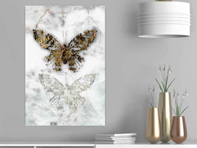 Wall Poster Immortal Butterfly - composition with a golden insect on a marble background 118314 additionalImage 17
