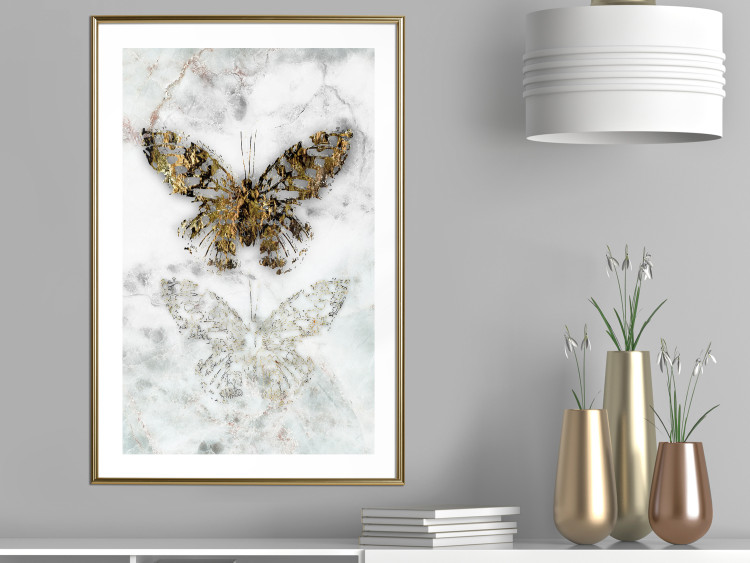 Wall Poster Immortal Butterfly - composition with a golden insect on a marble background 118314 additionalImage 13