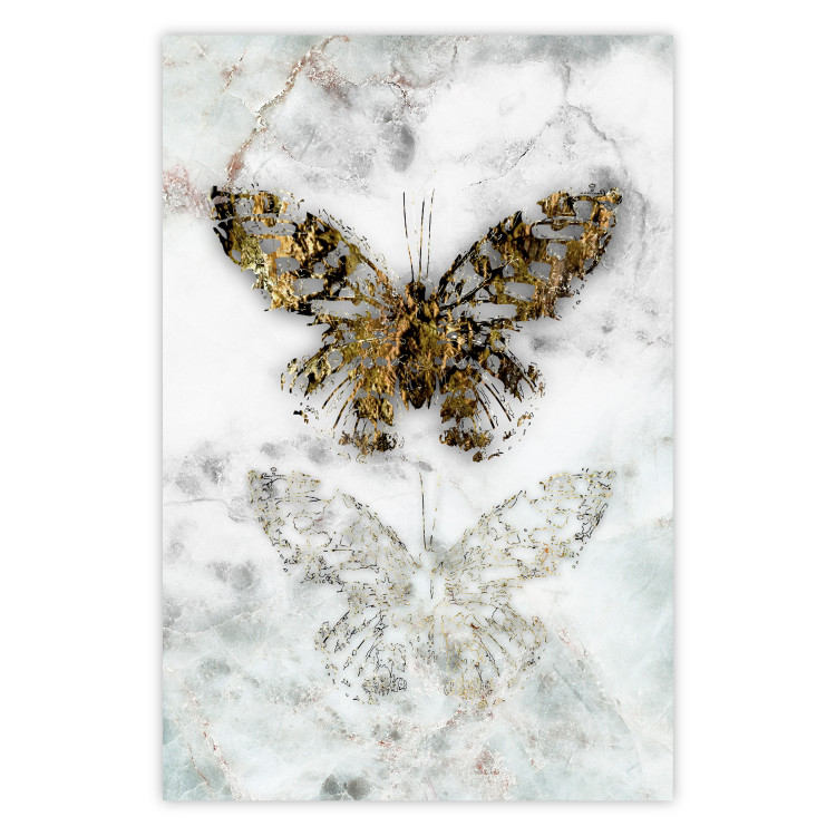 Wall Poster Immortal Butterfly - composition with a golden insect on a marble background 118314