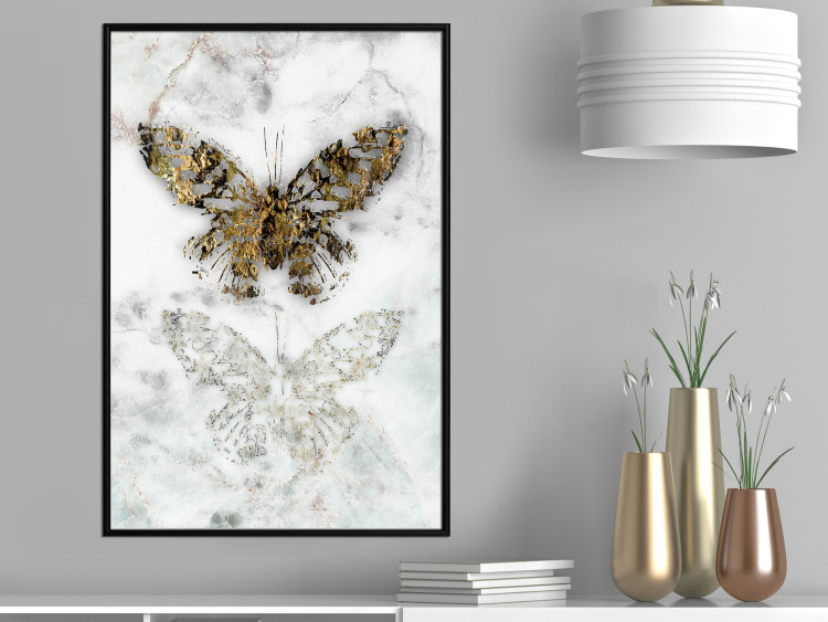 Wall Poster Immortal Butterfly - composition with a golden insect on a marble background 118314 additionalImage 10