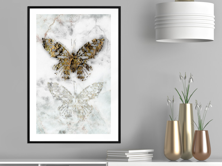 Wall Poster Immortal Butterfly - composition with a golden insect on a marble background 118314 additionalImage 11