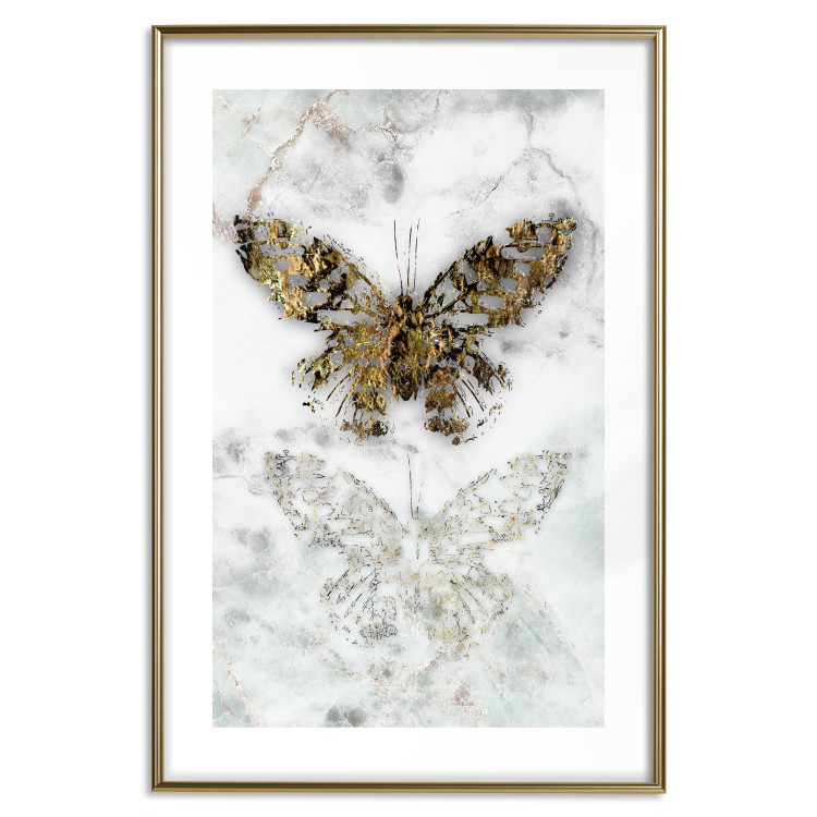 Wall Poster Immortal Butterfly - composition with a golden insect on a marble background 118314 additionalImage 14