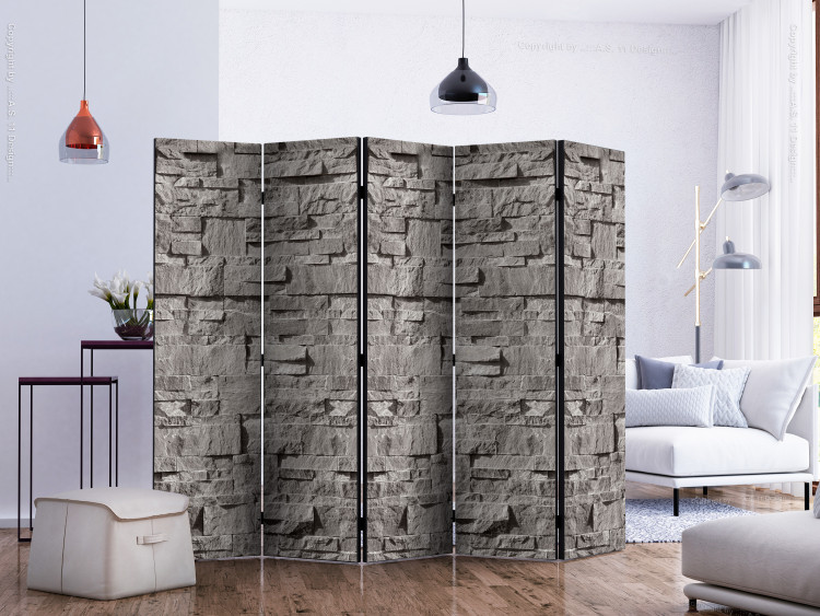 Folding Screen Stone Bookmark II - texture of gray bricks in a retro stone style 123014 additionalImage 2