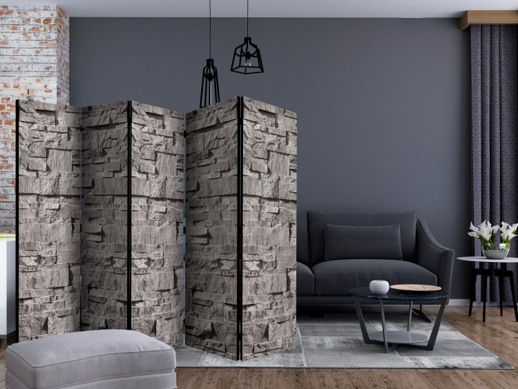 Folding Screen Stone Bookmark II - texture of gray bricks in a retro stone style 123014 additionalImage 4