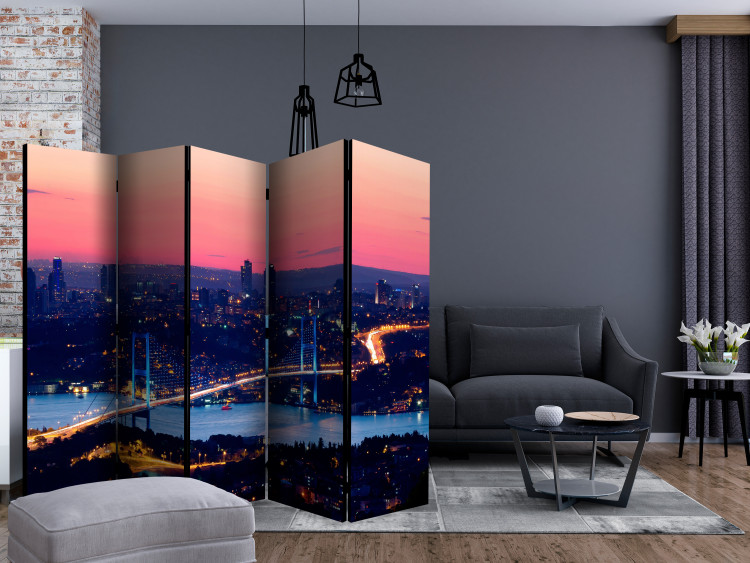 Room Divider Screen Bosphorus Bridge II (5-piece) - cityscape and pinkish sky 124214 additionalImage 4