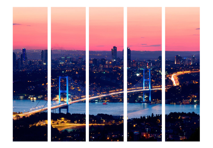 Room Divider Screen Bosphorus Bridge II (5-piece) - cityscape and pinkish sky 124214 additionalImage 3