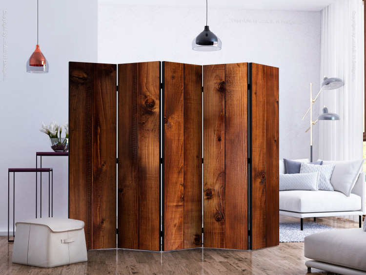 Room Divider Screen Pine Plank II (5-piece) - mahogany texture background 124314 additionalImage 2