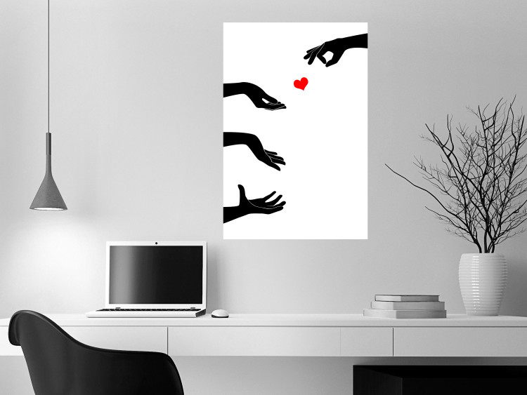 Poster Boop - black hands exchanging a red heart on a white background 125414 additionalImage 17