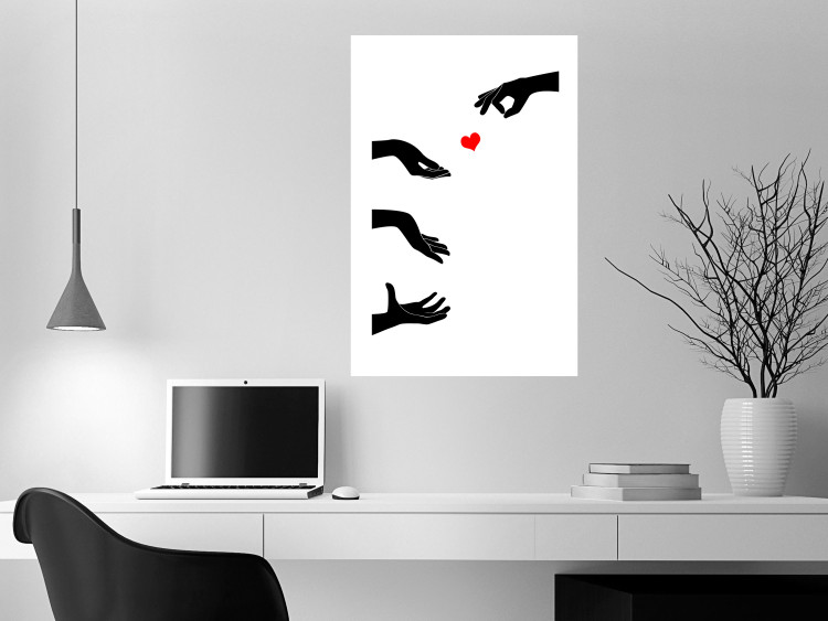 Poster Boop - black hands exchanging a red heart on a white background 125414 additionalImage 11