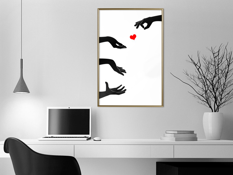 Poster Boop - black hands exchanging a red heart on a white background 125414 additionalImage 12